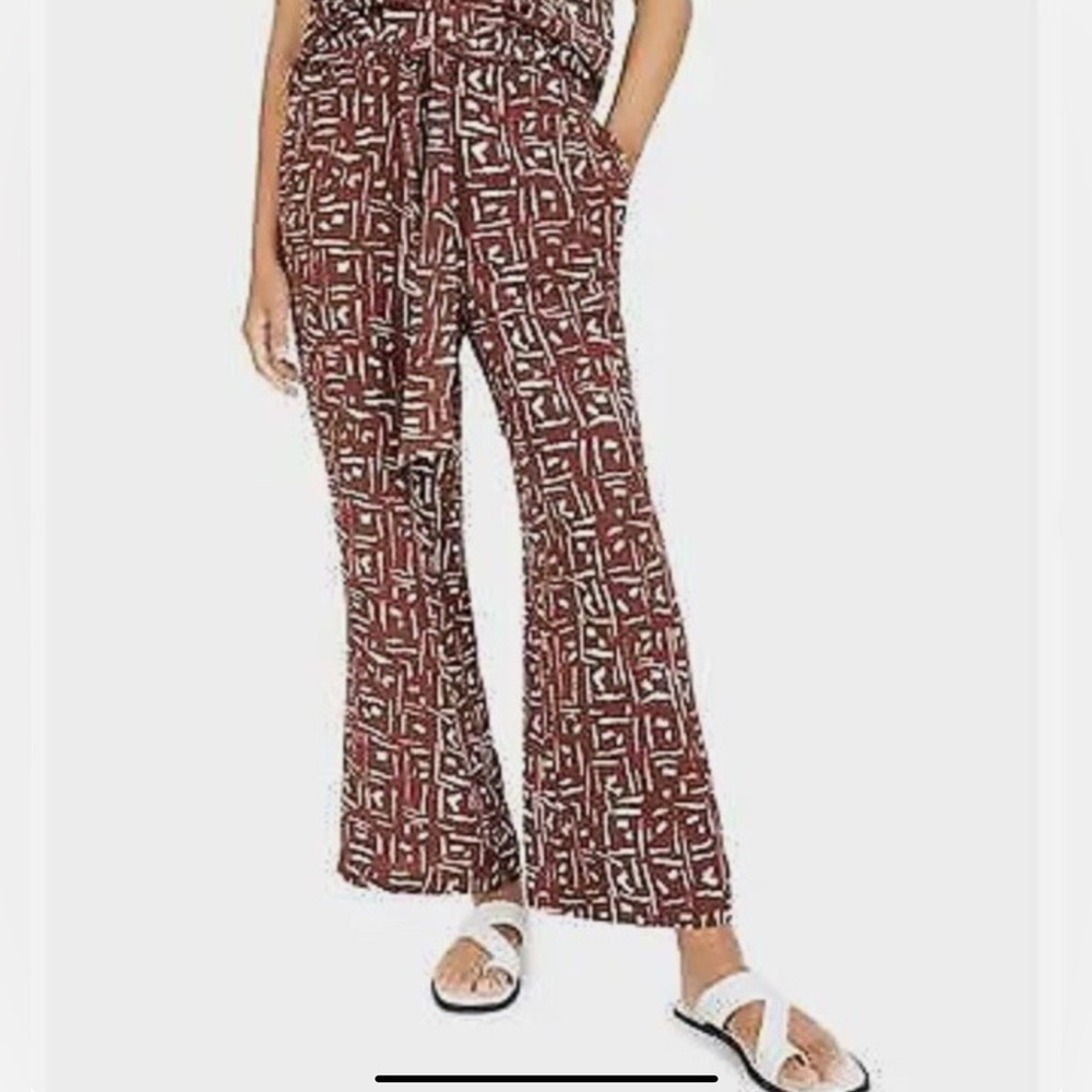 Alfani Ankle Brown and Cream Geometric Wide-Leg Belted Pants